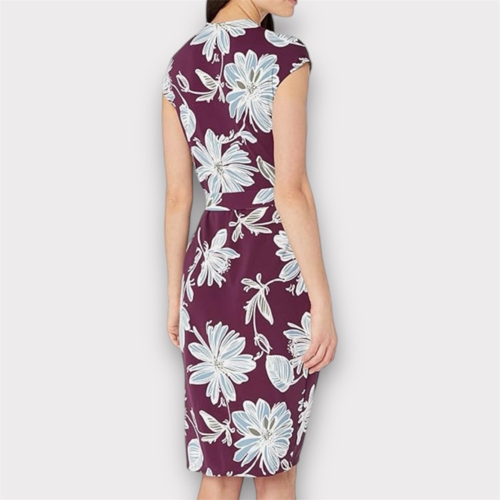 Purple and Blue Floral Wrap Dress - Picture 3 of 10